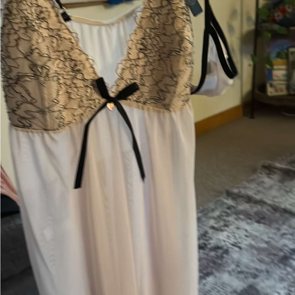 Rachel Satin Chemise with Black Lace Cups and Black Ribbon